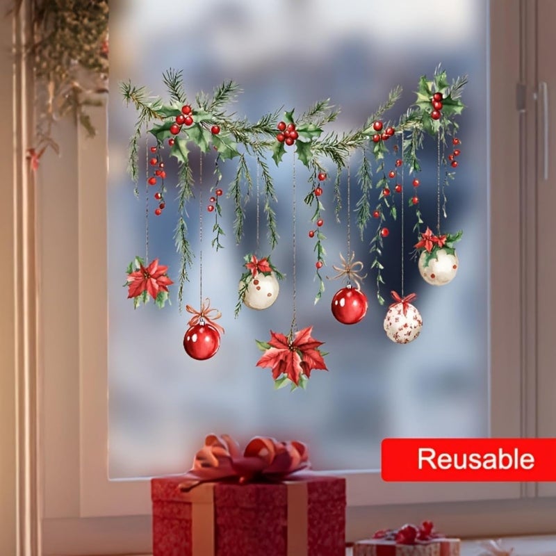 WULIUFLY Christmas Window Clings Cute Garland Colored Balls Window Clings Stickers for Glass, Reusable Holiday Window Stickers Winter Xmas Garland Colored Clings Decals for Christmas Party(12.99in*13.98in) - Image 3